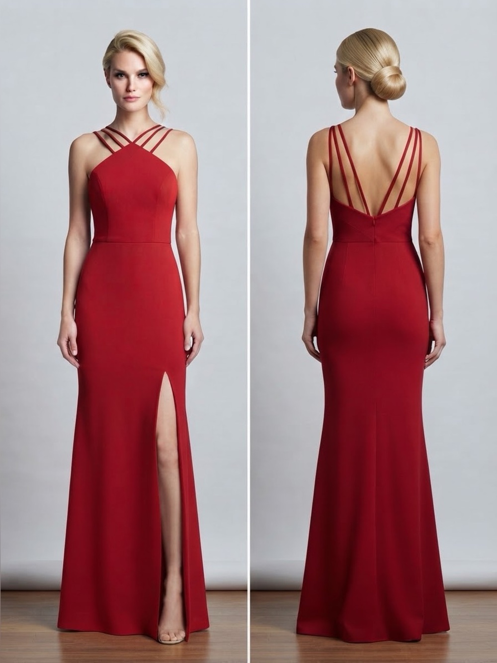 SALE🔥NWT WOMEN LONG PROM DRESS HALTER NECK LINED SPAGHETTI STRAPS FRONT SLIT